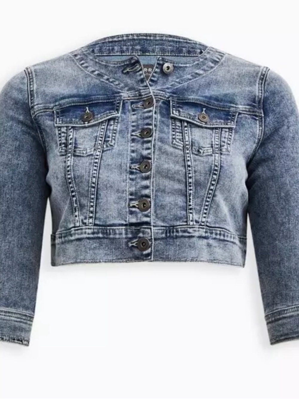 torrid Light Blue Denim Jacket with Pink Hanger Accent